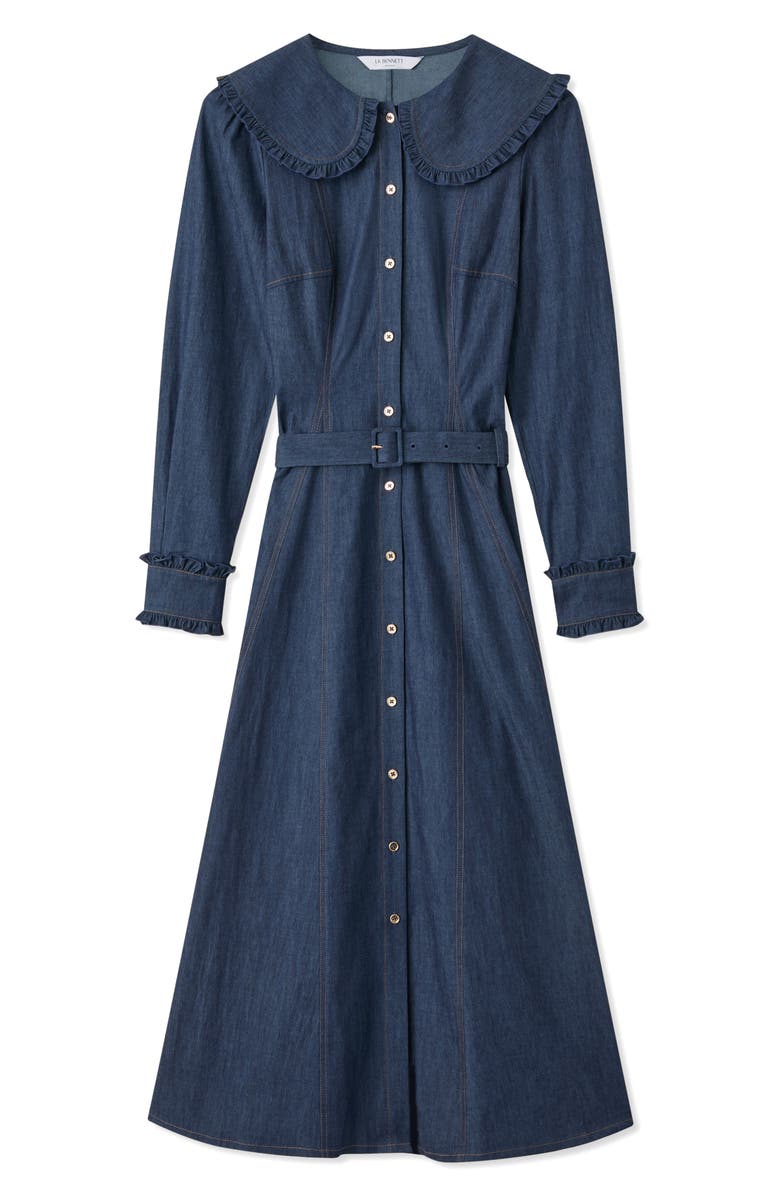 LK Bennett Pippa Long Sleeve Frill Shirtdress, Alternate, color, Blue Denim