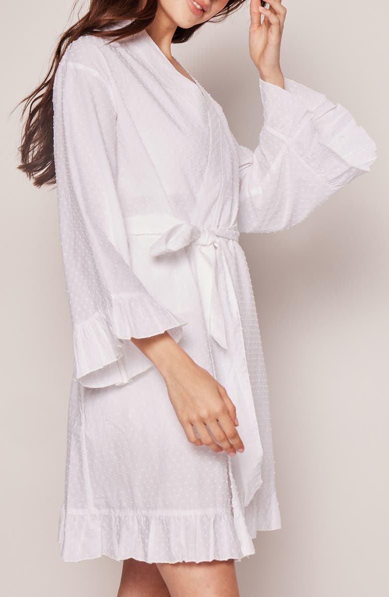 Petite Plume Swiss Dot Cotton Robe, Alternate, color, White