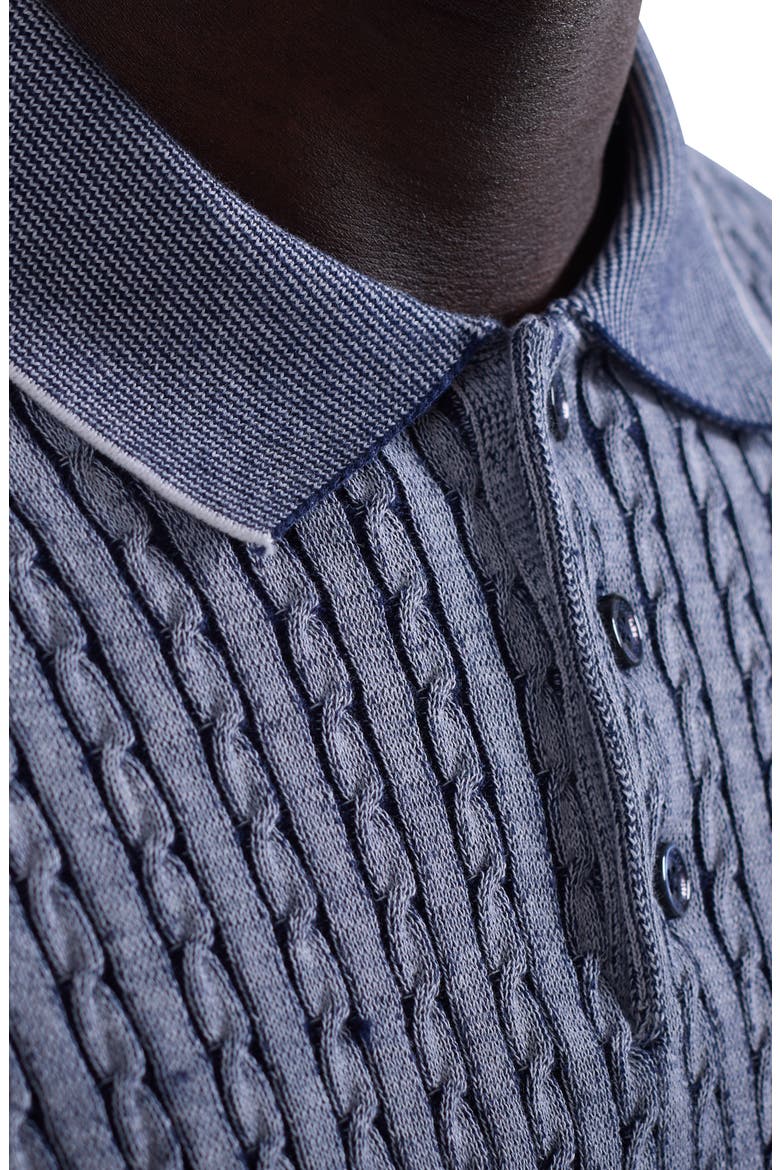Cable Stitch Cotton Blend Polo Sweater, Alternate, color, NAVY