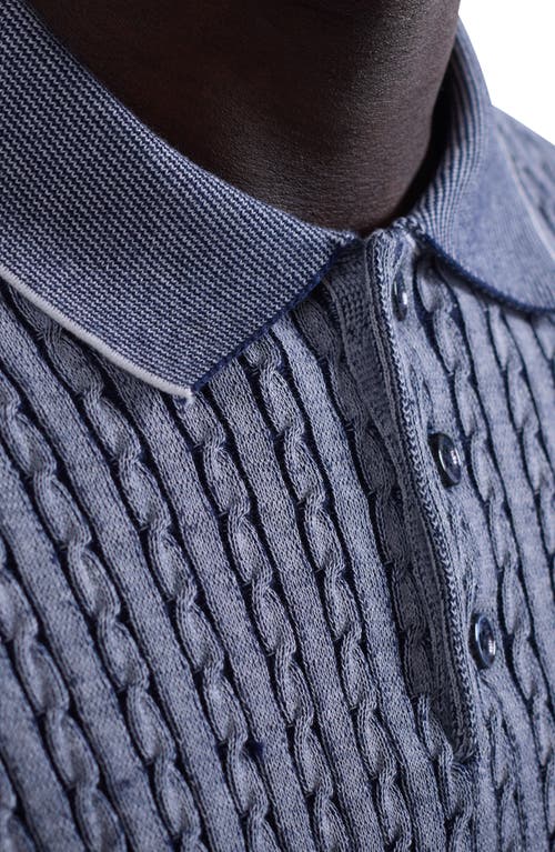 Bugatchi Cable Stitch Cotton Blend Polo Sweater In Blue