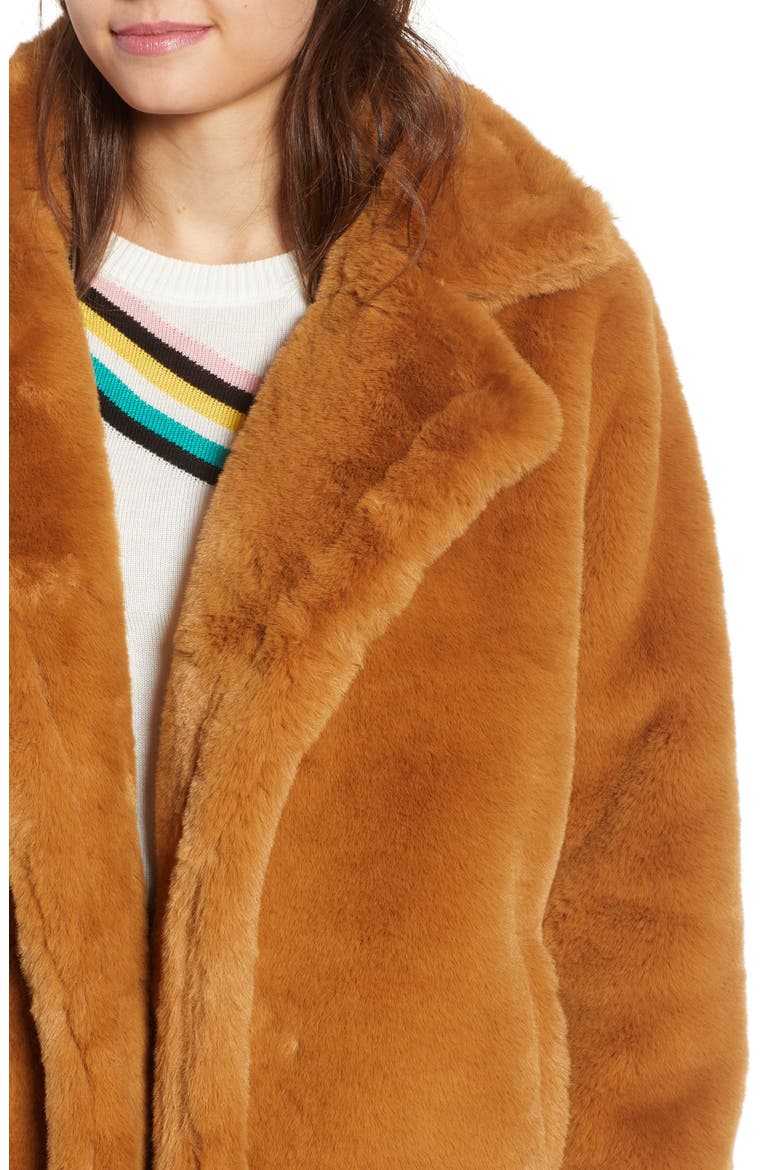 Faux Fur Coat, Alternate, color, CAMEL