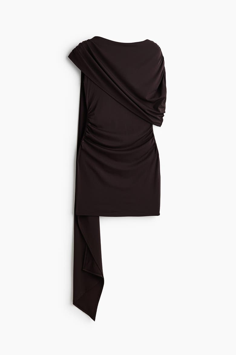 Cape-detail Draped Dress, Alternate, color, Dark brown