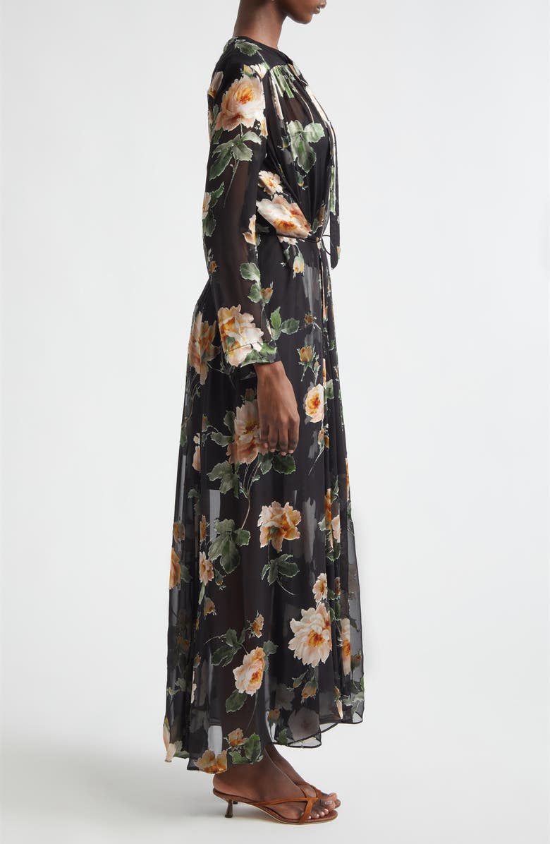 Zimmermann Luna Floral Long Sleeve Silk Burnout Maxi Dress, Alternate, color, Black Rose