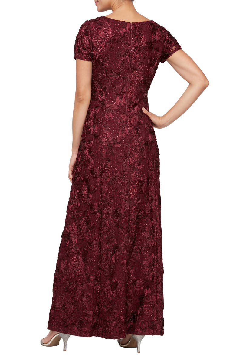 Alex Evenings Embellished Lace A-Line Evening Gown, Alternate, color, Merlot