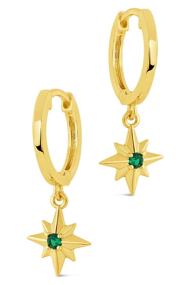 Cubic Zirconia Star Drop Huggie Hoop Earrings, Alternate, color, GOLD