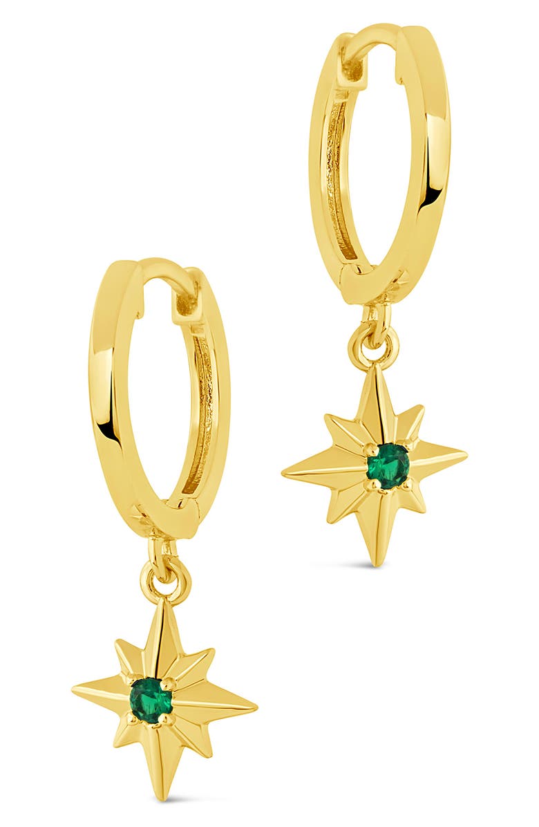 Sterling Forever Cubic Zirconia Star Drop Huggie Hoop Earrings, Alternate, color, Gold