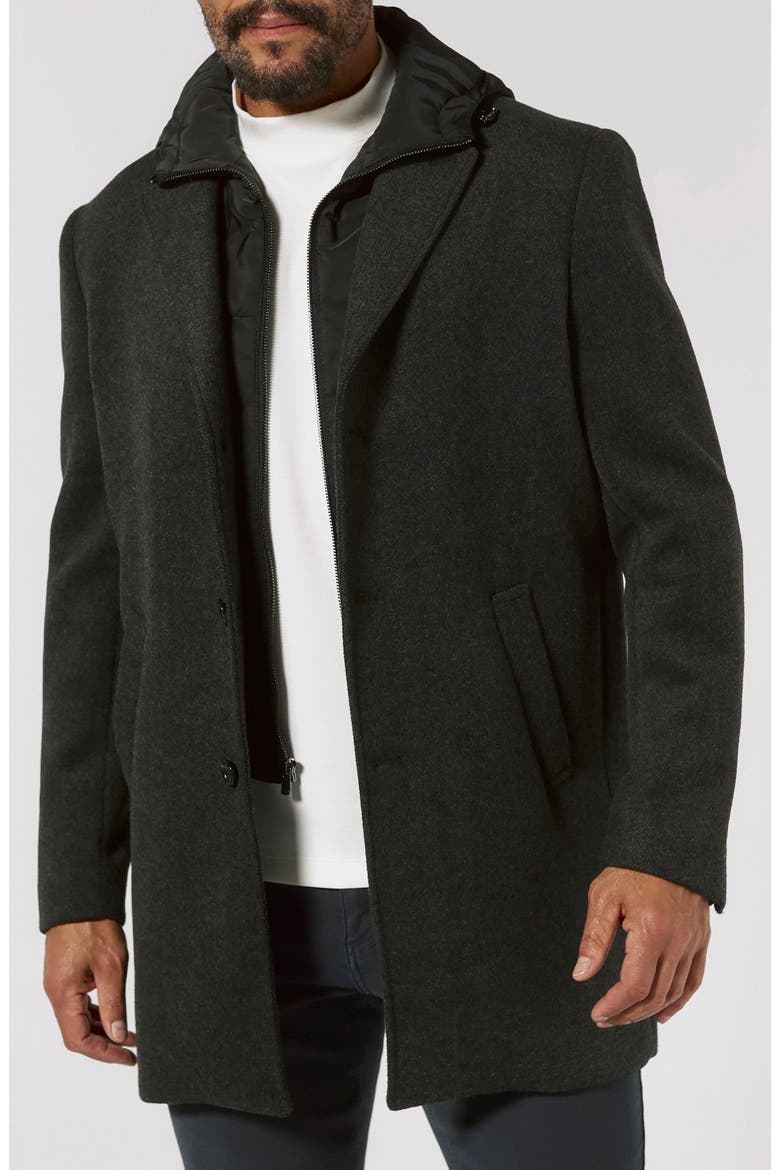 Midtown Felted Overcoat with Removable Hooded Puffer Bib, Main, color, CHARCOAL