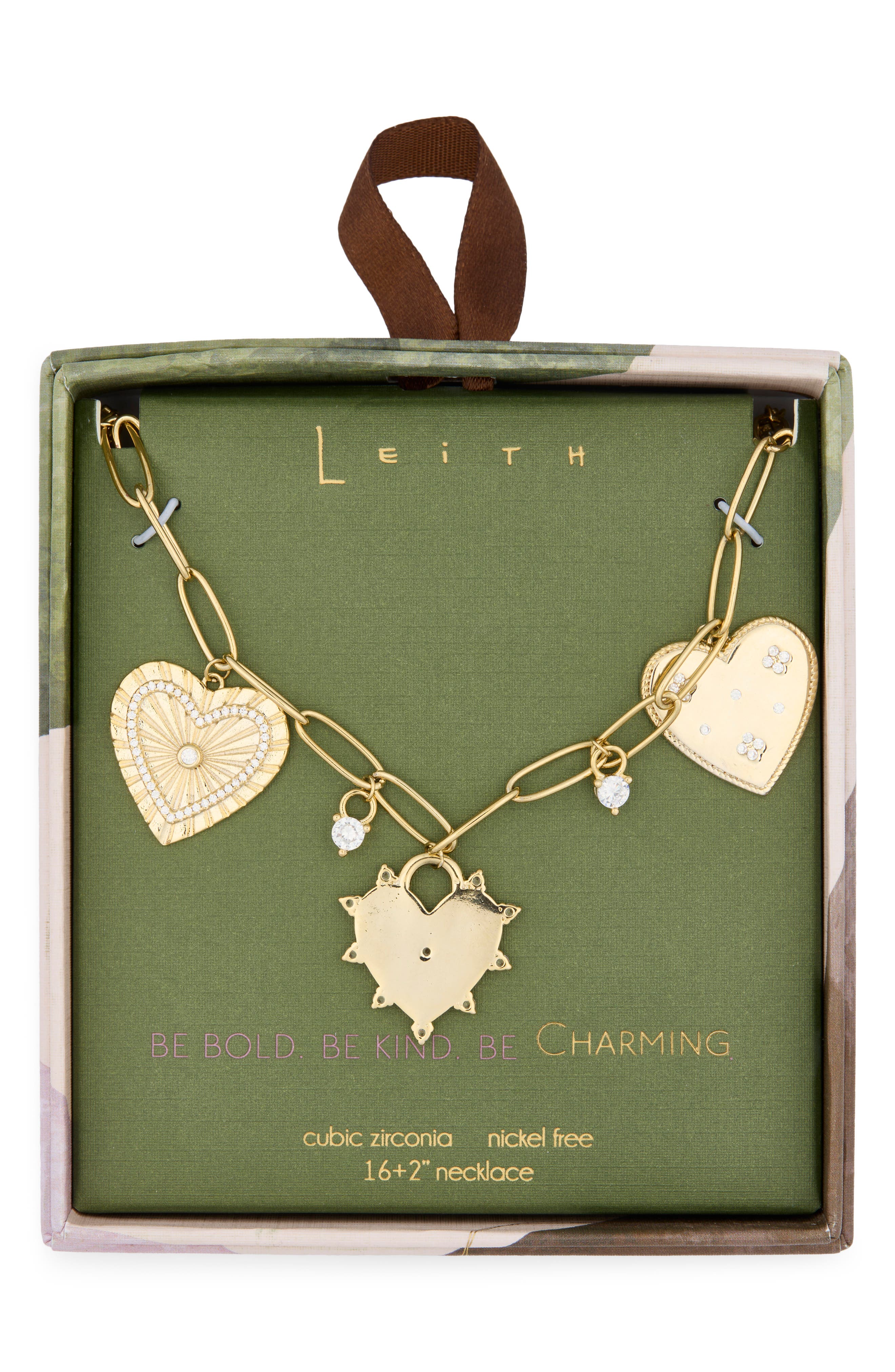 Leith Cubic Zirconia Heart Charm Necklace