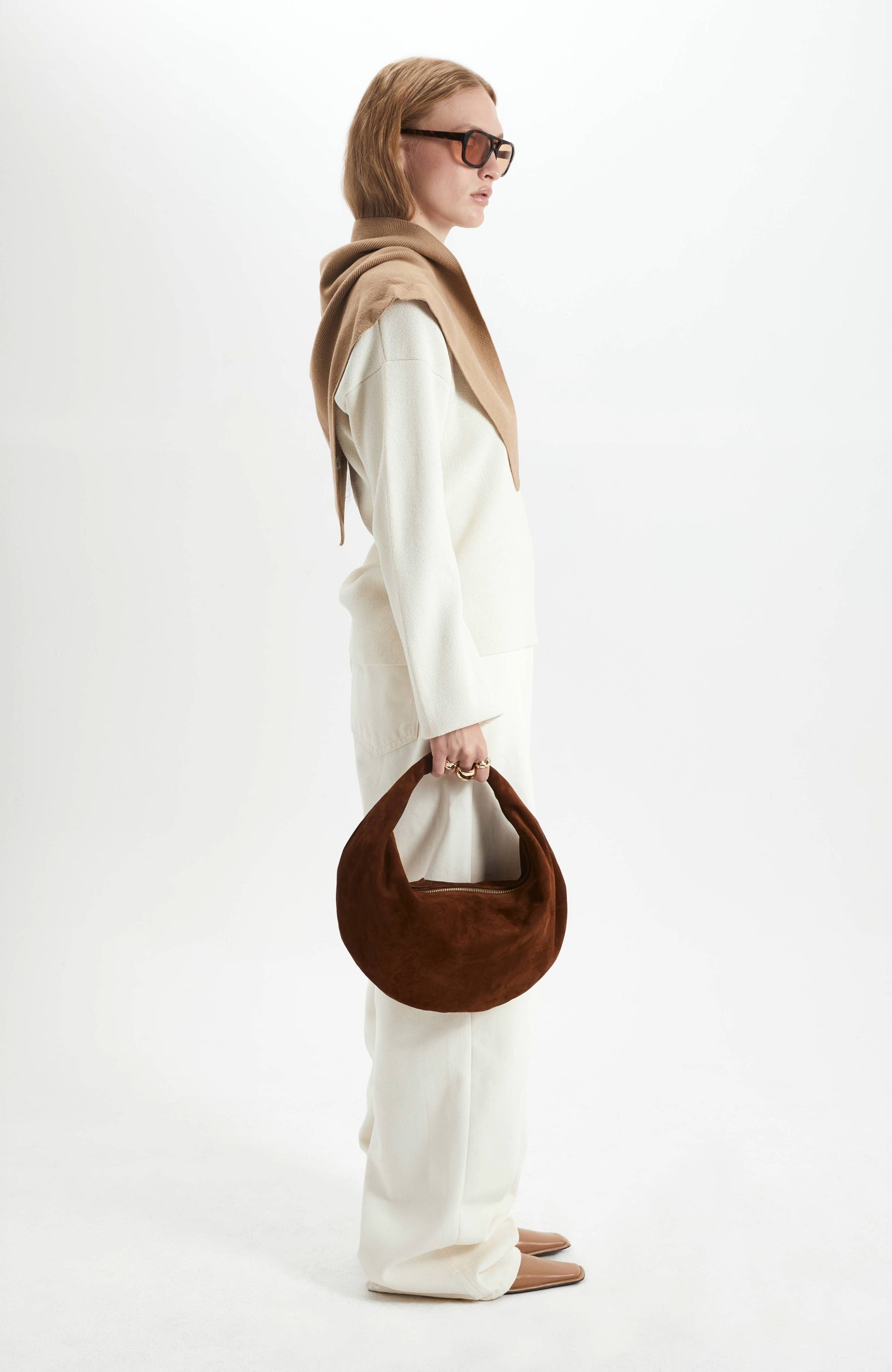 Leather Convertible Hobo Crescent Ring Bag, Alternate, color, Praline Suede