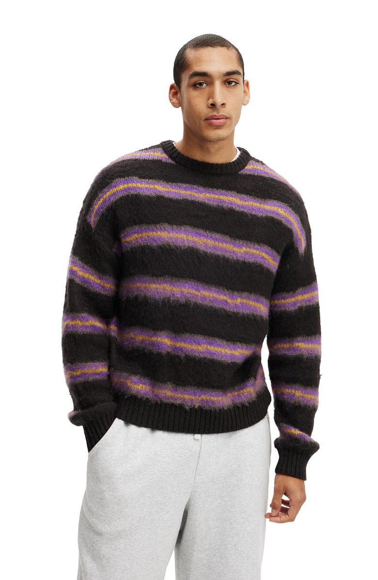 Cotton On Box Fit Fuzzy Crew Knit, Main, color, Black Stripe