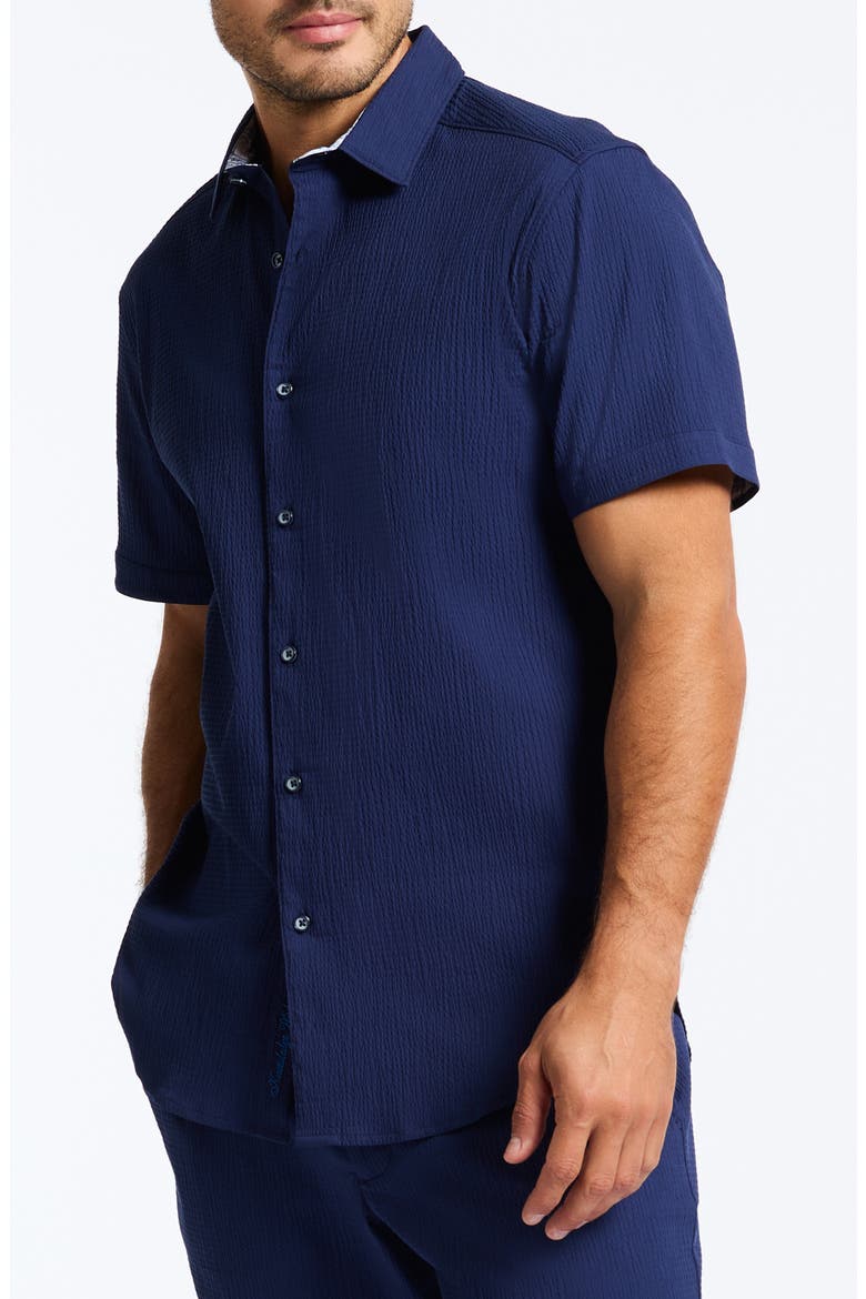 Thresher Classic Fit Solid Short Sleeve Cotton Seersucker Button-Up Shirt, Alternate, color, NAVY