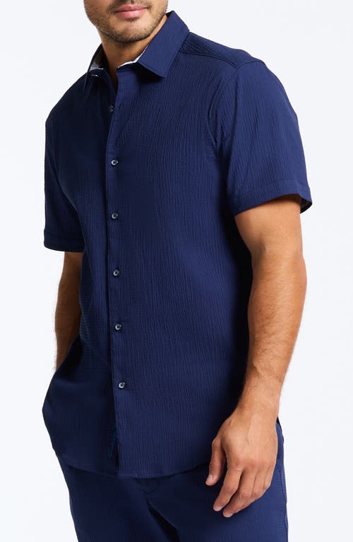 Robert Graham Thresher Classic Fit Solid Short Sleeve Cotton Seersucker Button-up Shirt In Navy