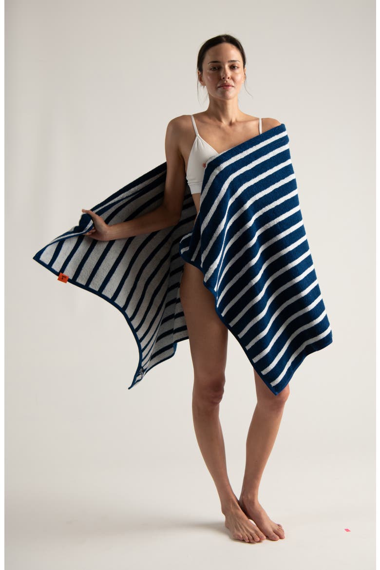 Striped Cotton Blend Bath Towel, Alternate, color, WORKSHOP WHITE/ STUDIO NAVY