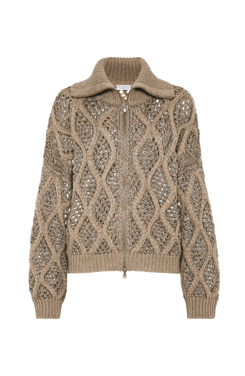 Brunello Cucinelli Dazzling Net & Cable cardigan, Main, color, 