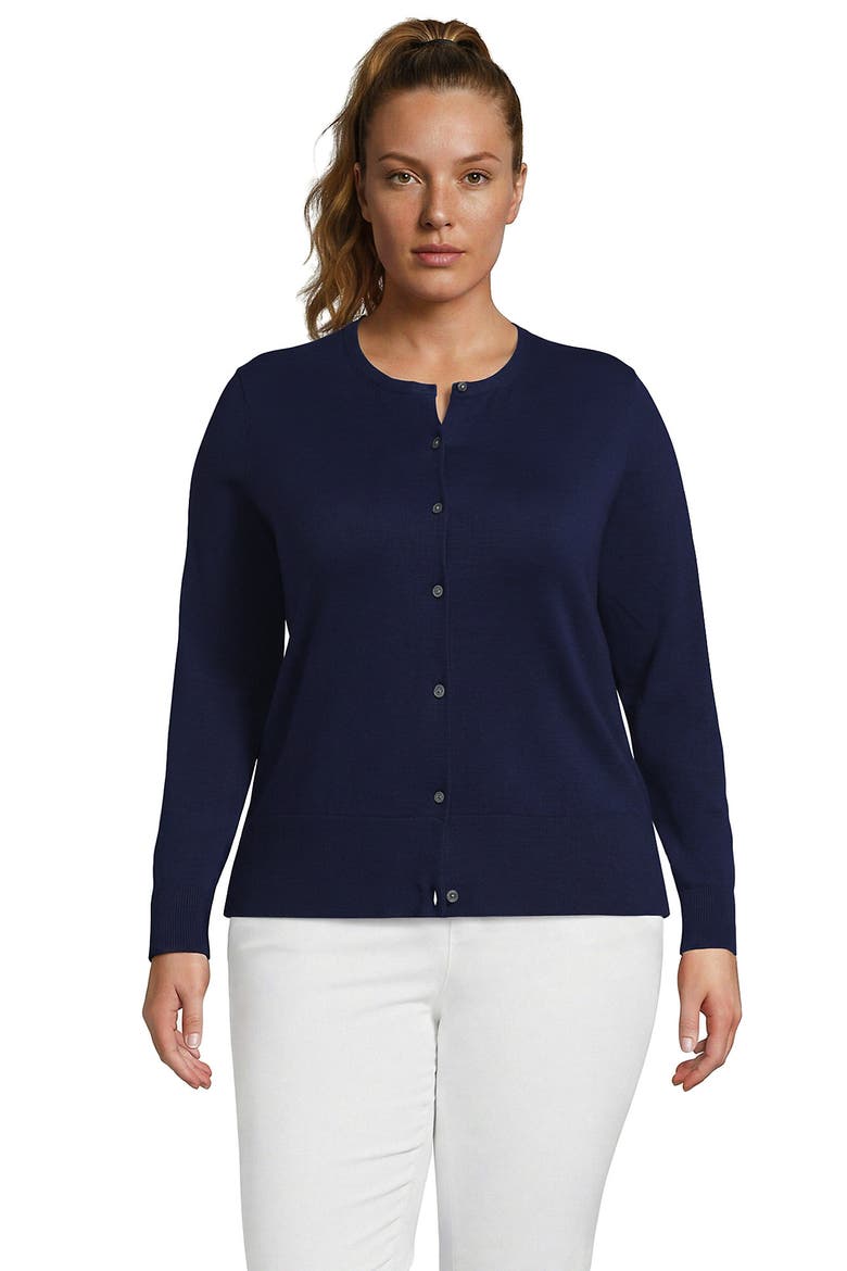 Fine Gauge Cotton Crew Cardigan Sweater, Main, color, Deep Sea Navy
