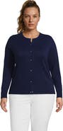 Lands' End Plus Size Fine Gauge Cotton Crew Cardigan Sweater