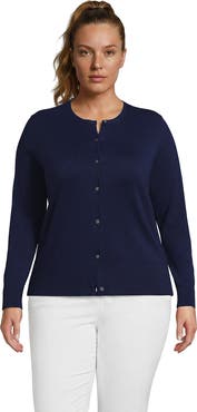 Lands' End Fine Gauge Cotton Crew Cardigan Sweater