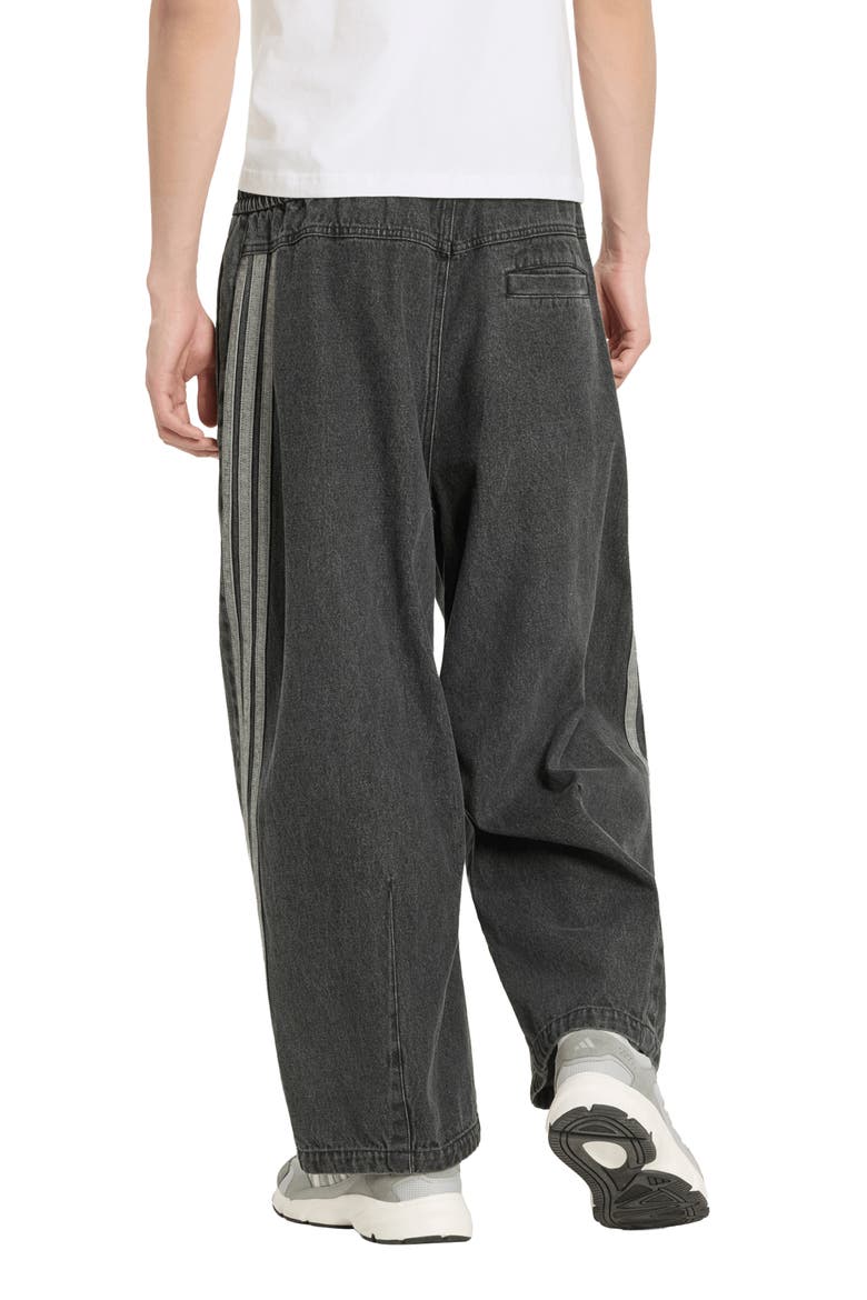 Relaxed Leg 3-Stripes Denim Pants, Alternate, color, BLACK