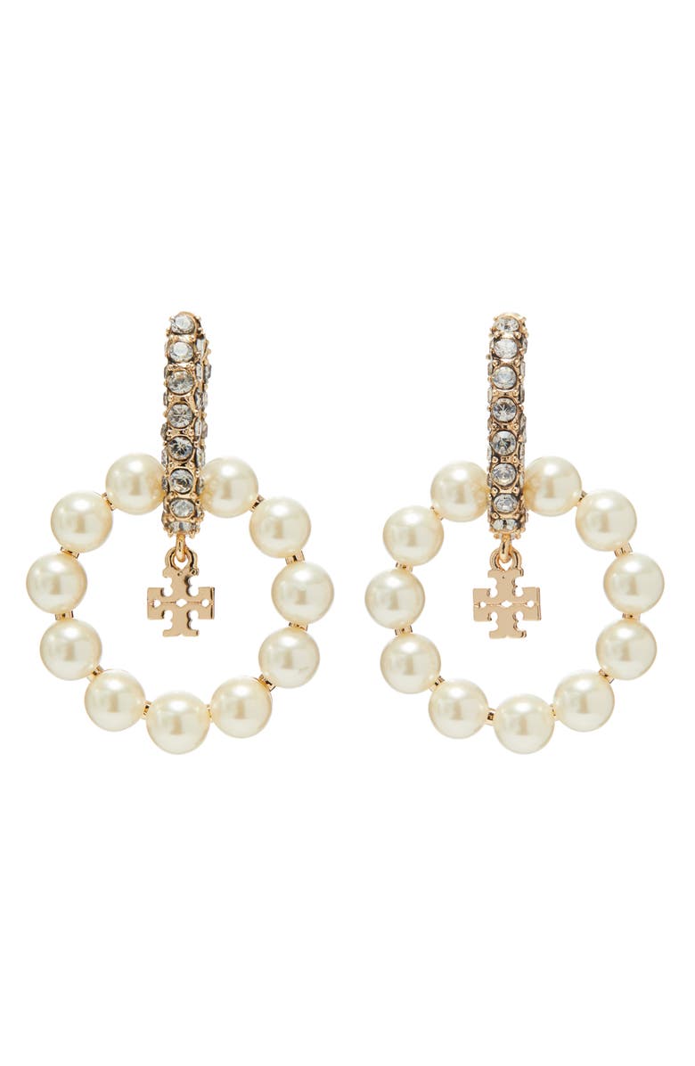 Tory Burch Moondance Faux Pearl Hoop Earrings, Main, color,