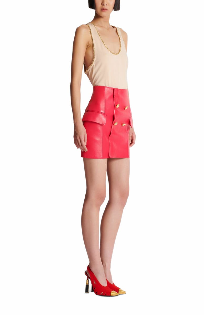 Balmain Short Lambskin Skirt, Alternate, color, Pink