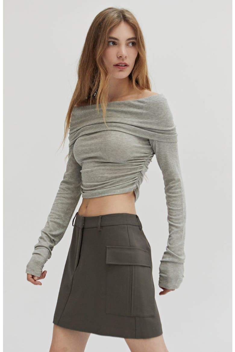Off Shoulder Crop Knit Top, Alternate, color, Heather Grey