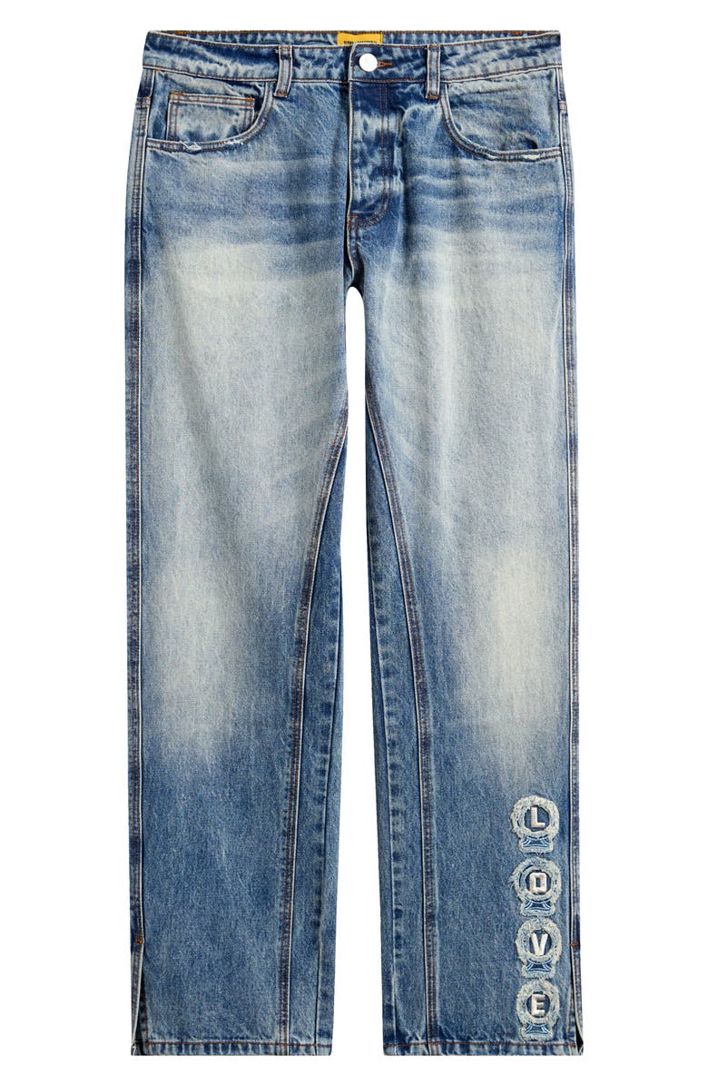 DIET STARTS MONDAY Love Embroidered Distressed Straight Leg Jeans, Alternate, color, Atlantic