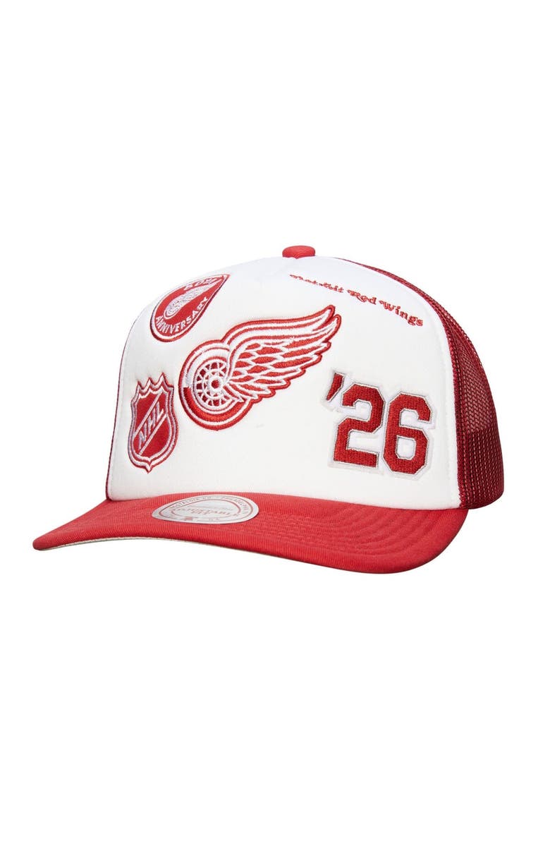 Mitchell & Ness Men's Mitchell & Ness White/Red Detroit Red Wings Gridlock Trucker Adjustable Hat, Main, color, White