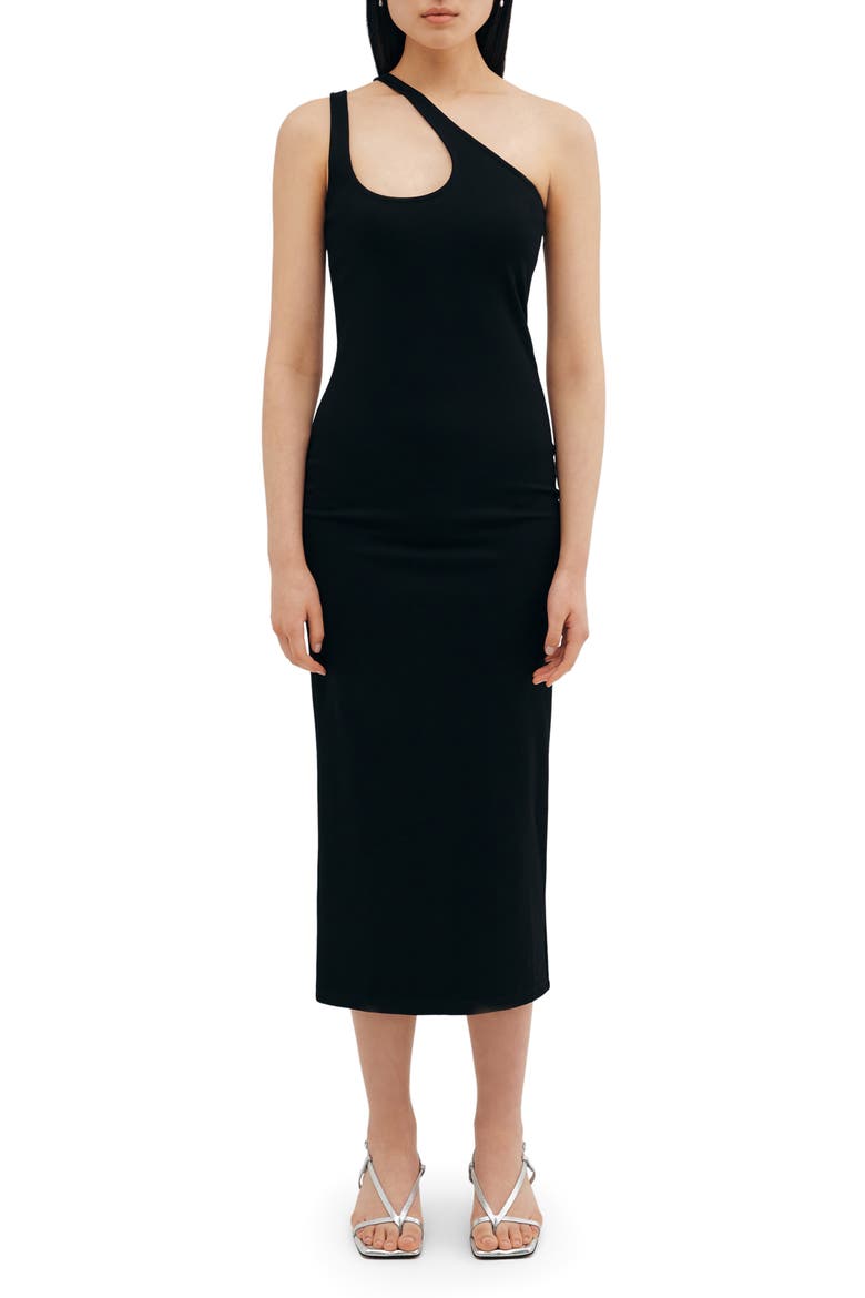 Norwood One-Shoulder Midi Dress, Main, color, BLACK