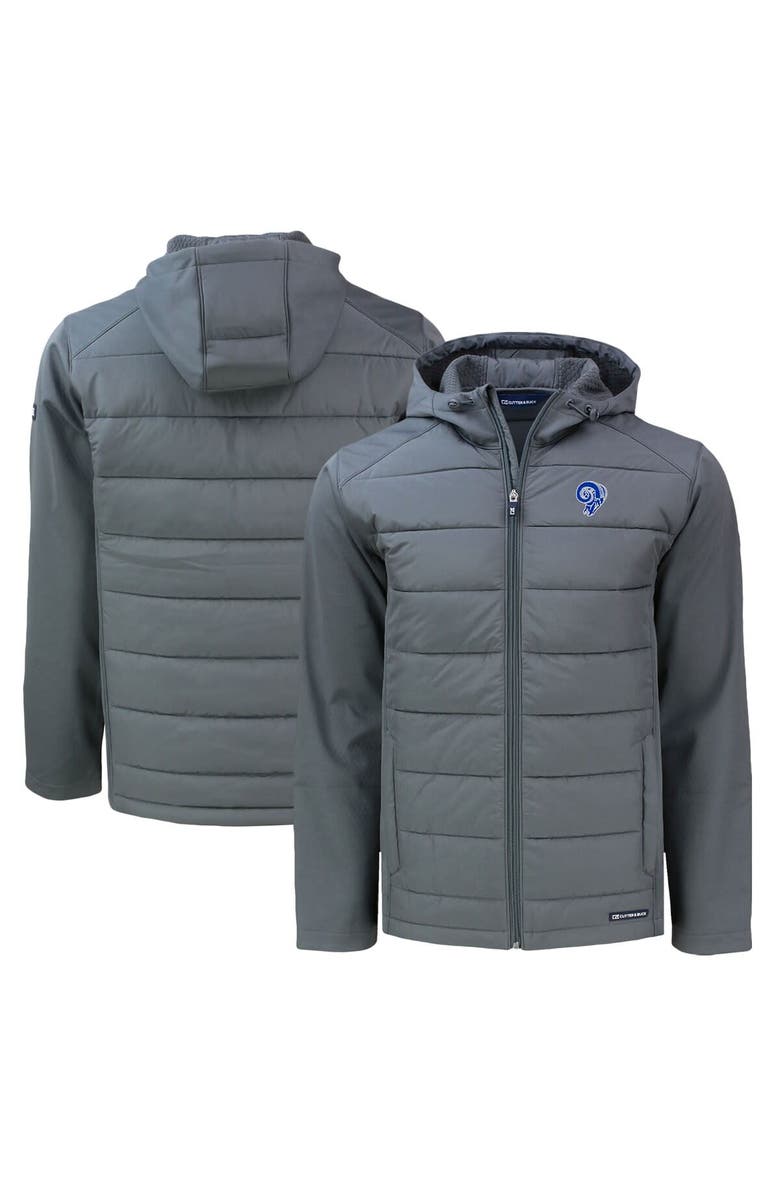 Cutter & Buck Men's Cutter & Buck Gray Los Angeles Rams Throwback Evoke Hybrid Eco Softshell Recycled Full-Zip Hoodie Jacket, Alternate, color, Gray