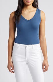 Caslon® V-Neck Cotton Blend Tank Top