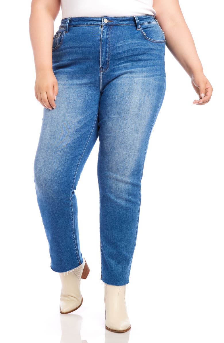 Karen Kane Raw Hem Straight Leg Jeans, Alternate, color, Denim