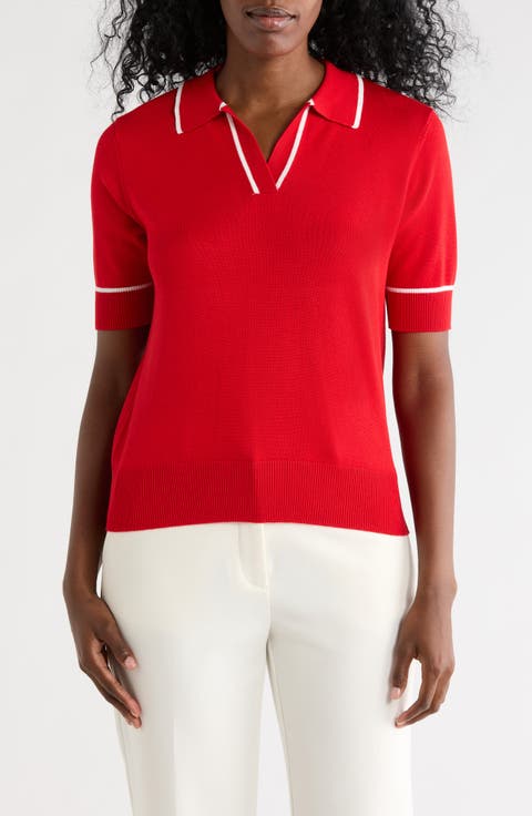 Tipped Johnny Collar Polo Sweater