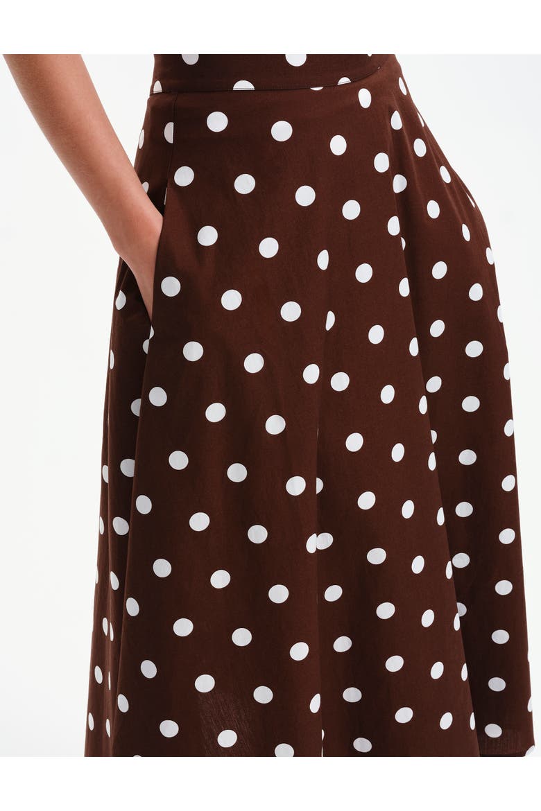 Meeka Polka Dot Cotton Midi Skirt, Alternate, color, Brown Spot