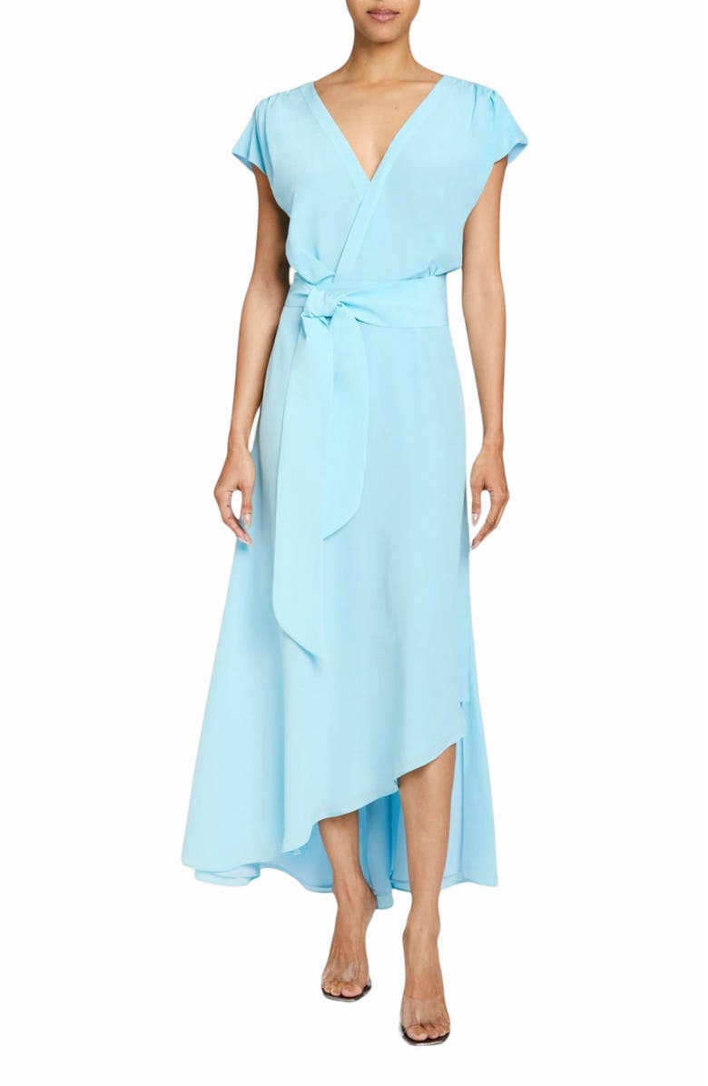 Santorelli Fallon Midi Hi-Lo Dress in Silk Crepe de Chine, Main, color, Ocean Mist