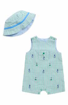 Little Me Golf Embroidered Cotton Romper & Hat Set