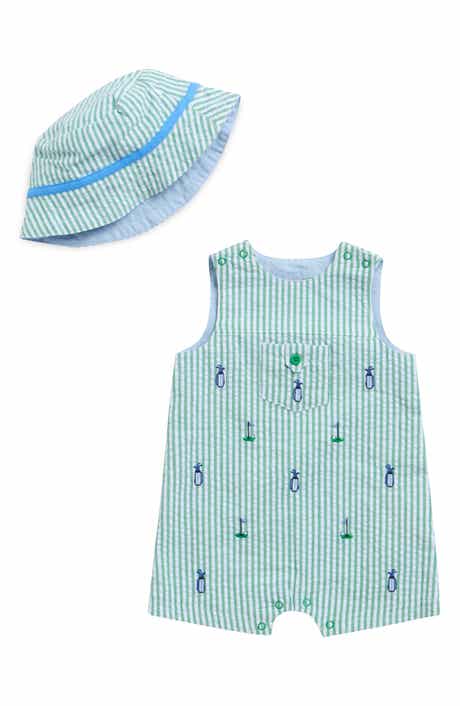 Little Me Golf Embroidered Cotton Romper & Hat Set
