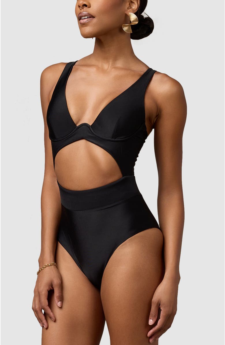 MBM Swim Peace One-Piece Swimsuit, Alternate, color, Black