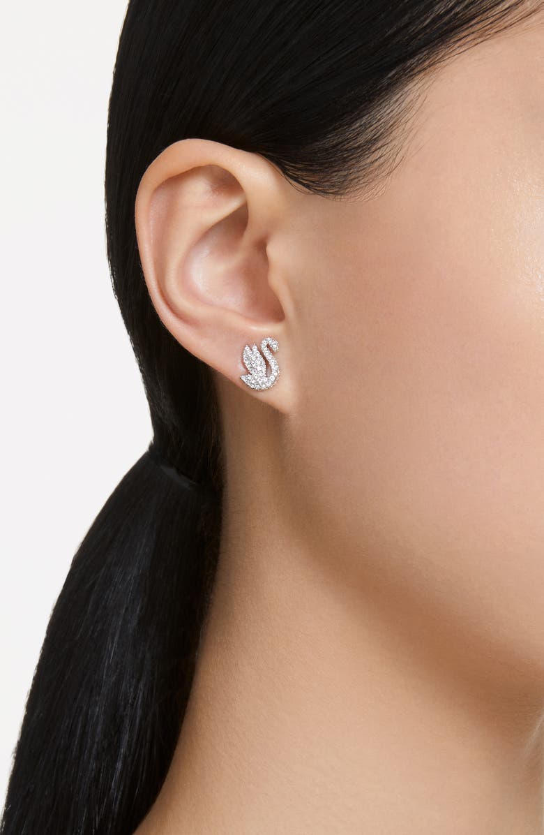Swarovski Swan Crystal Stud Earrings, Alternate, color, White/ Silver