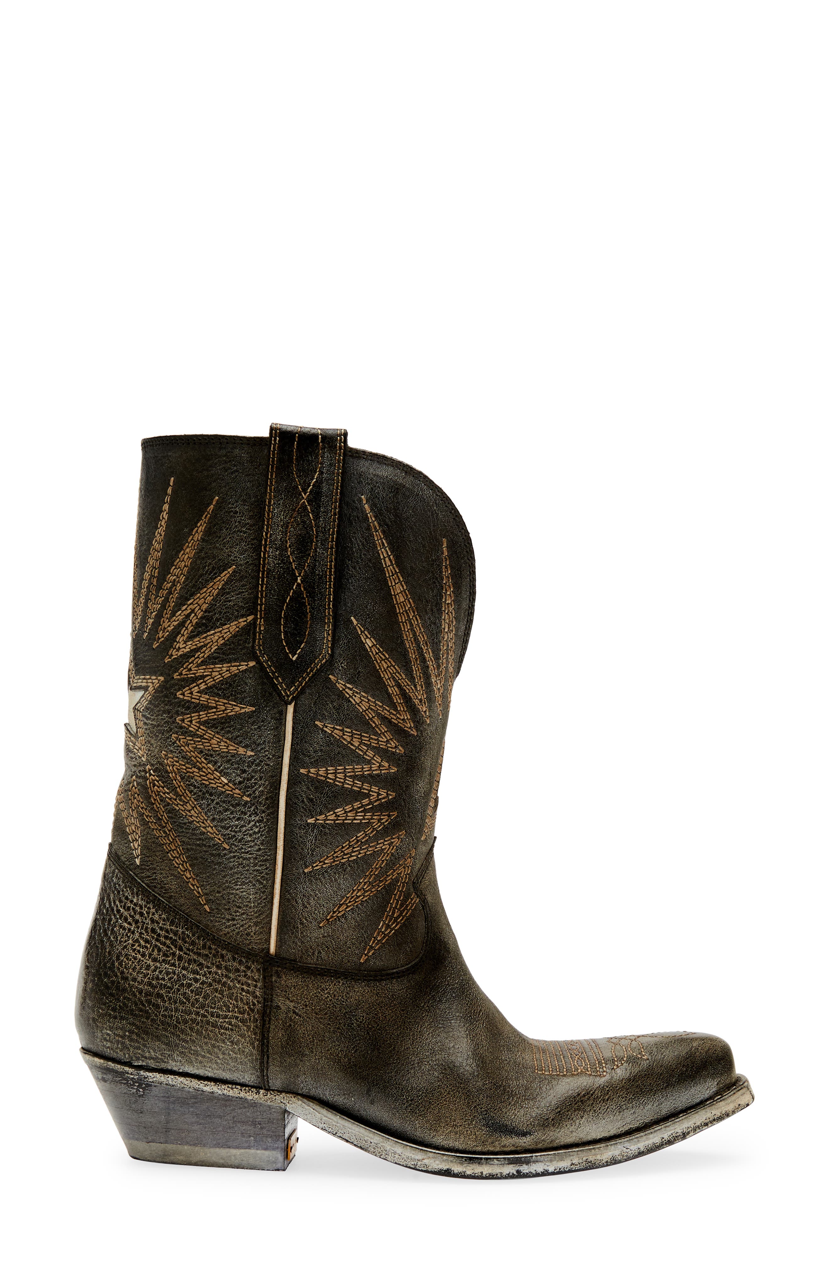 Golden Goose Wish Star Short Western Boot, Alternate, color, Black/ Ecru Silver