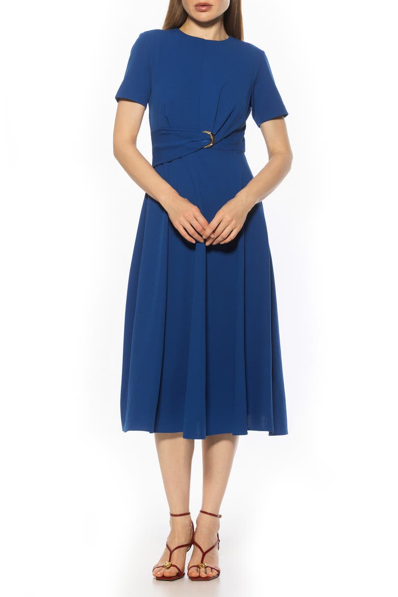 Xi Gathered Waist Midi Dress, Main, color, LAPIS