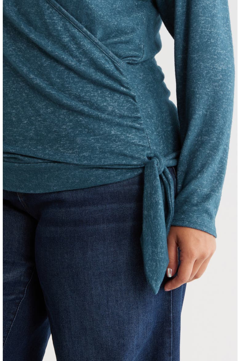 Wrap Front Side Tie Knit Top, Alternate, color, TEAL