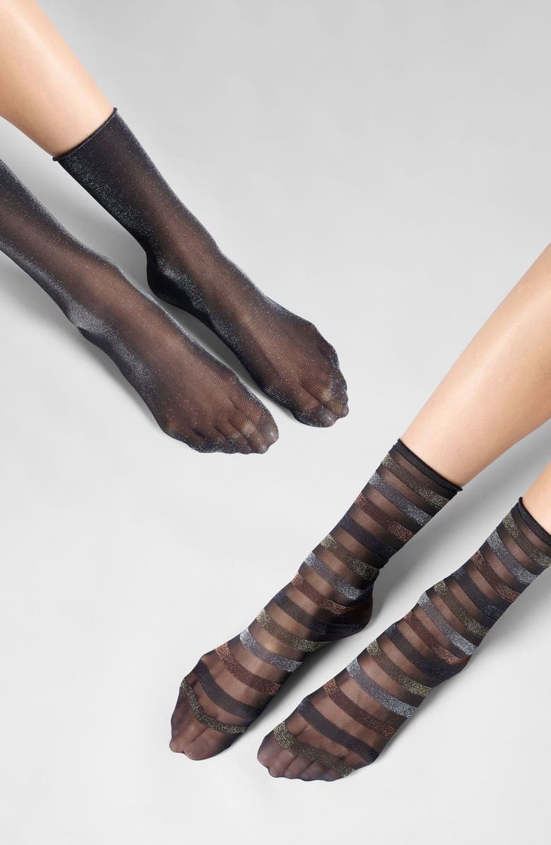 Oroblu Assorted 2-Pack Metallic Crew Socks, Alternate, color, 