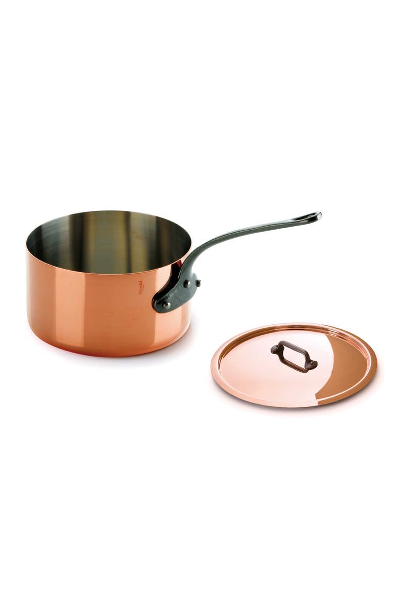 Mauviel M'150 Ci Saucepan With Cast Iron Handle and Lid, 7 Inch, Main, color, Copper