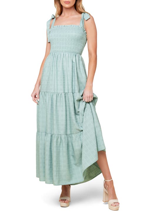 Tie Strap Smocked Tiered Maxi Dress