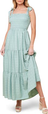 FLYING TOMATO Tie Strap Smocked Tiered Maxi Dress