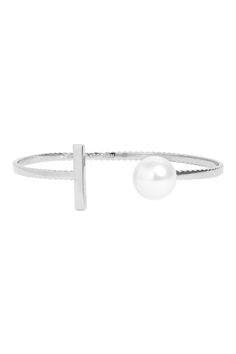 Faux Pearl & Bar Arm Cuff, Main, color, SILVER/ PEARL