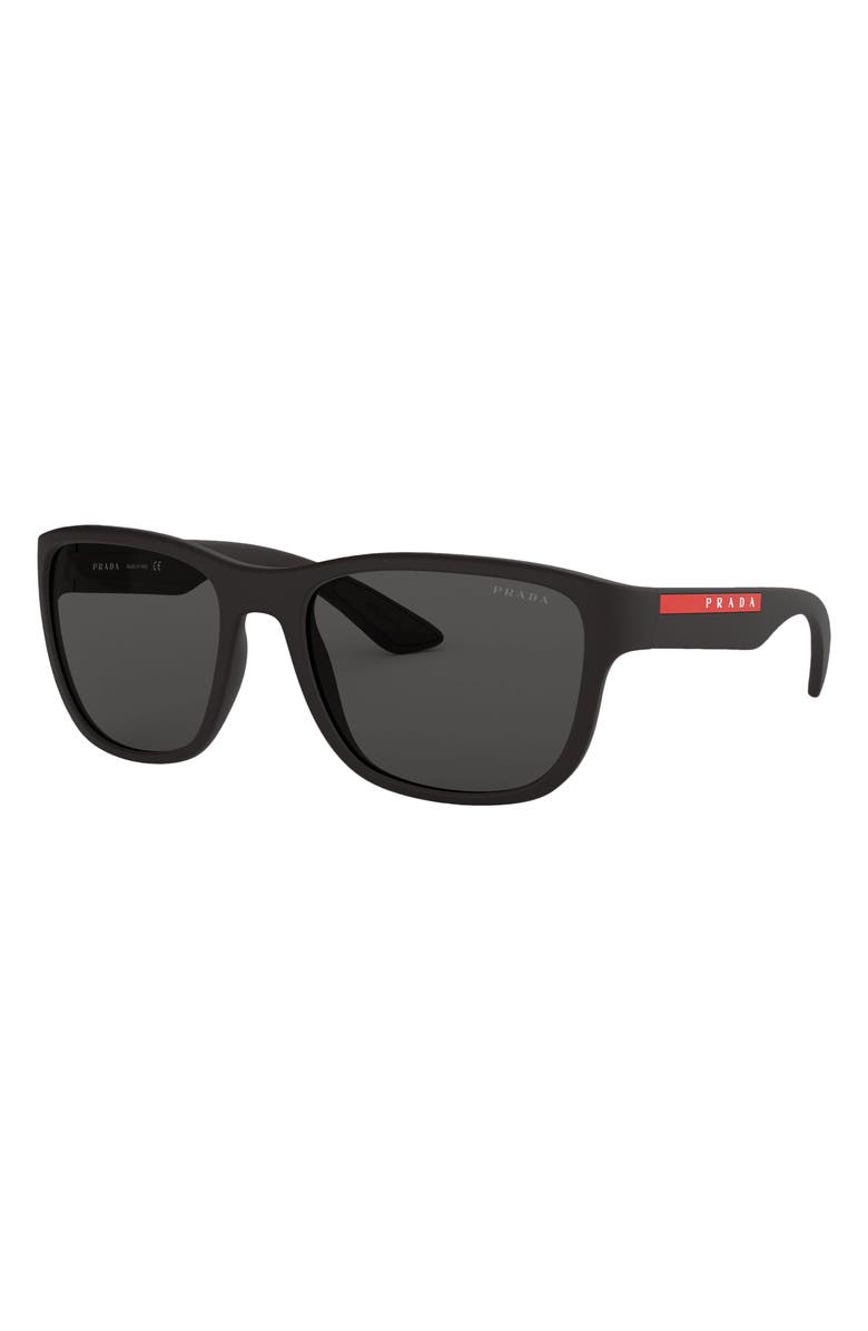 Prada Linea Rossa Pillow 59mm Sunglasses, Alternate, color, Black Rubber/ Grey