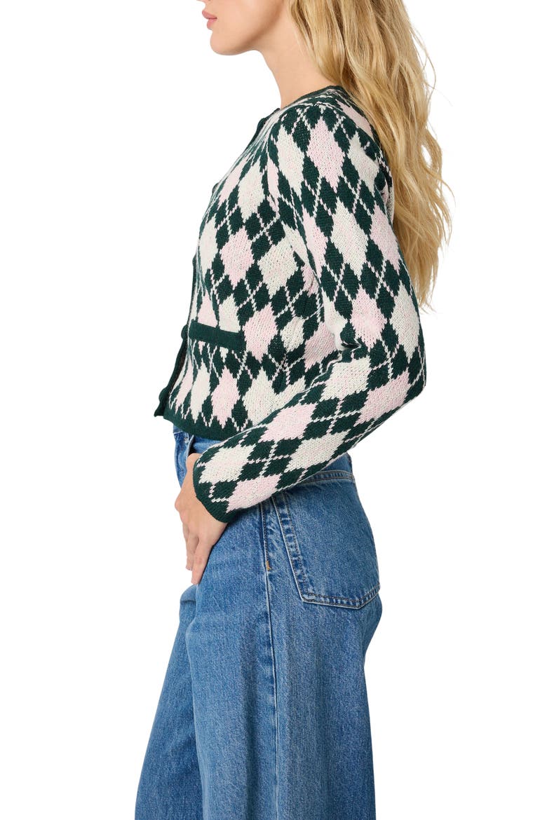 Argyle Knit Cardigan, Alternate, color, HUNTER GREEN