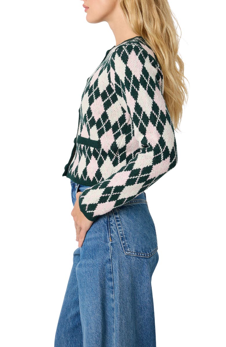 Lush Argyle Knit Cardigan, Alternate, color, Hunter Green