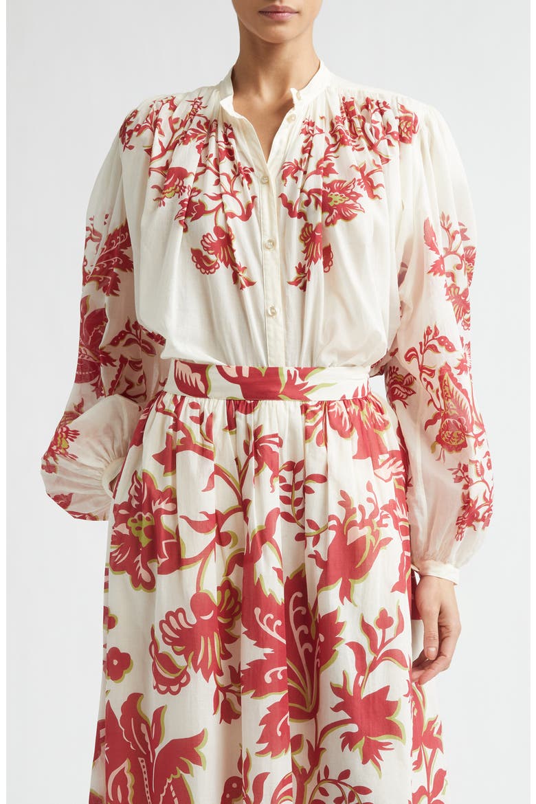 Placed Floral Print Peasant Top, Main, color, PRINT ON WHITE BASE